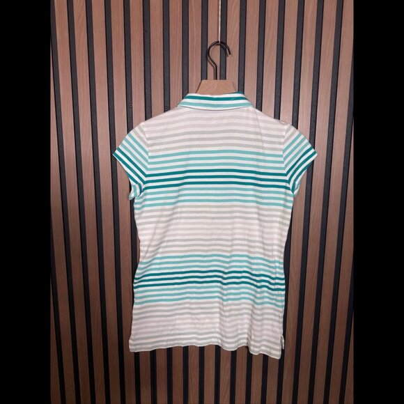 Nike Golf Polo Shirt Small Womens White Blue Short Sleeve Dri-Fit Fabric Striped - Picture 2 of 8